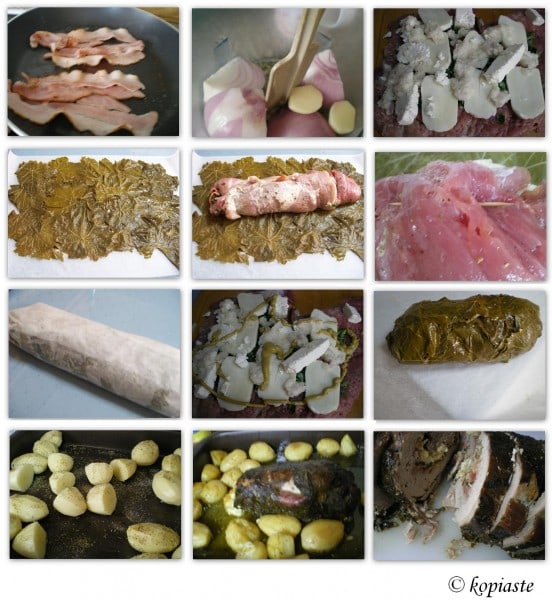 Collage PORK roast with vine leaves